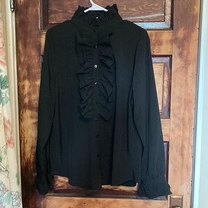 Black Ruffle Front Blouse